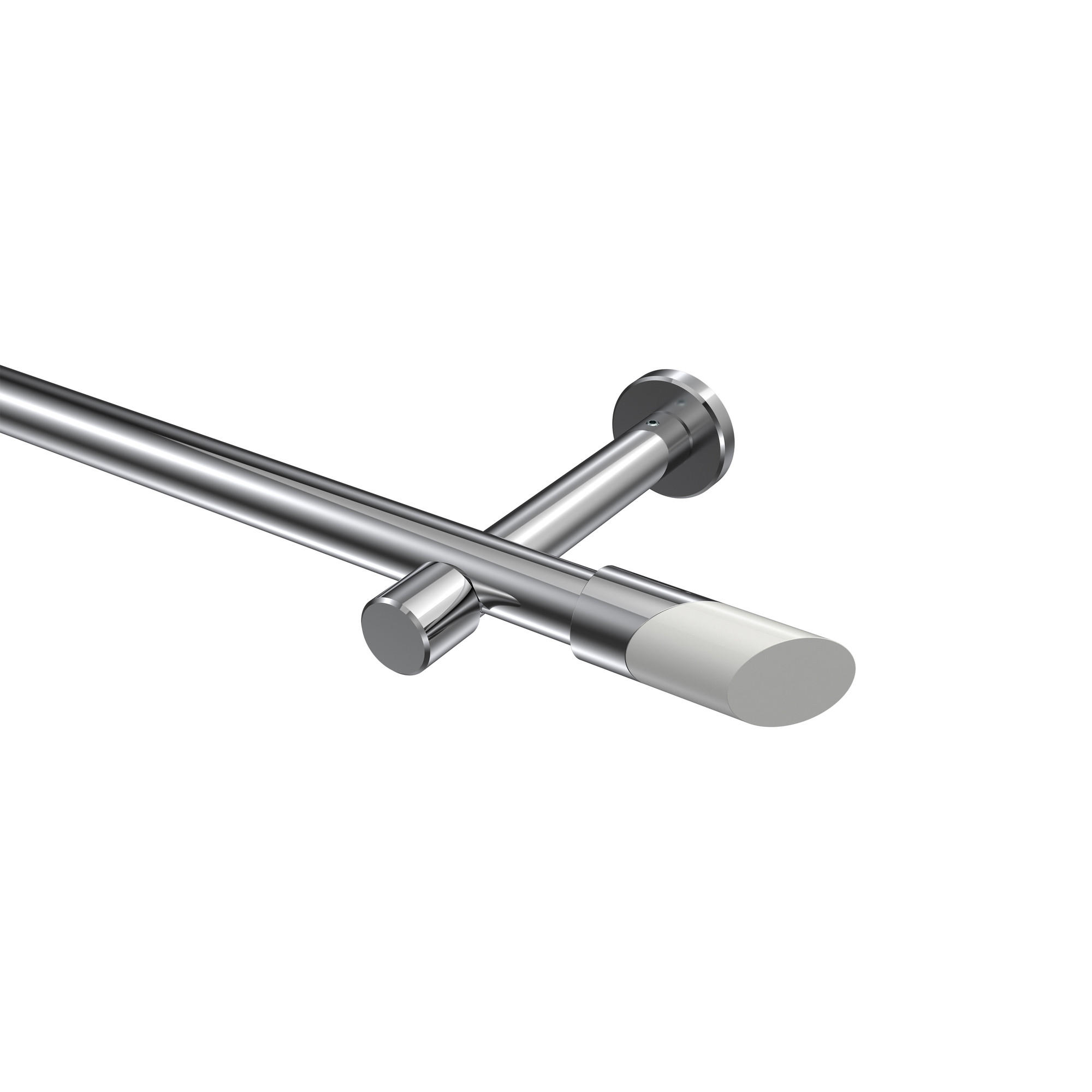 GARDINENSTANGEN-SET Prestige Verano 480 cm (geteilt in 3 x 160 cm), 1-läufig (ohne Ringe), 20 mm Ø Chrom - Chromfarben/Weiß, Metall (480cm) - INTERDECO