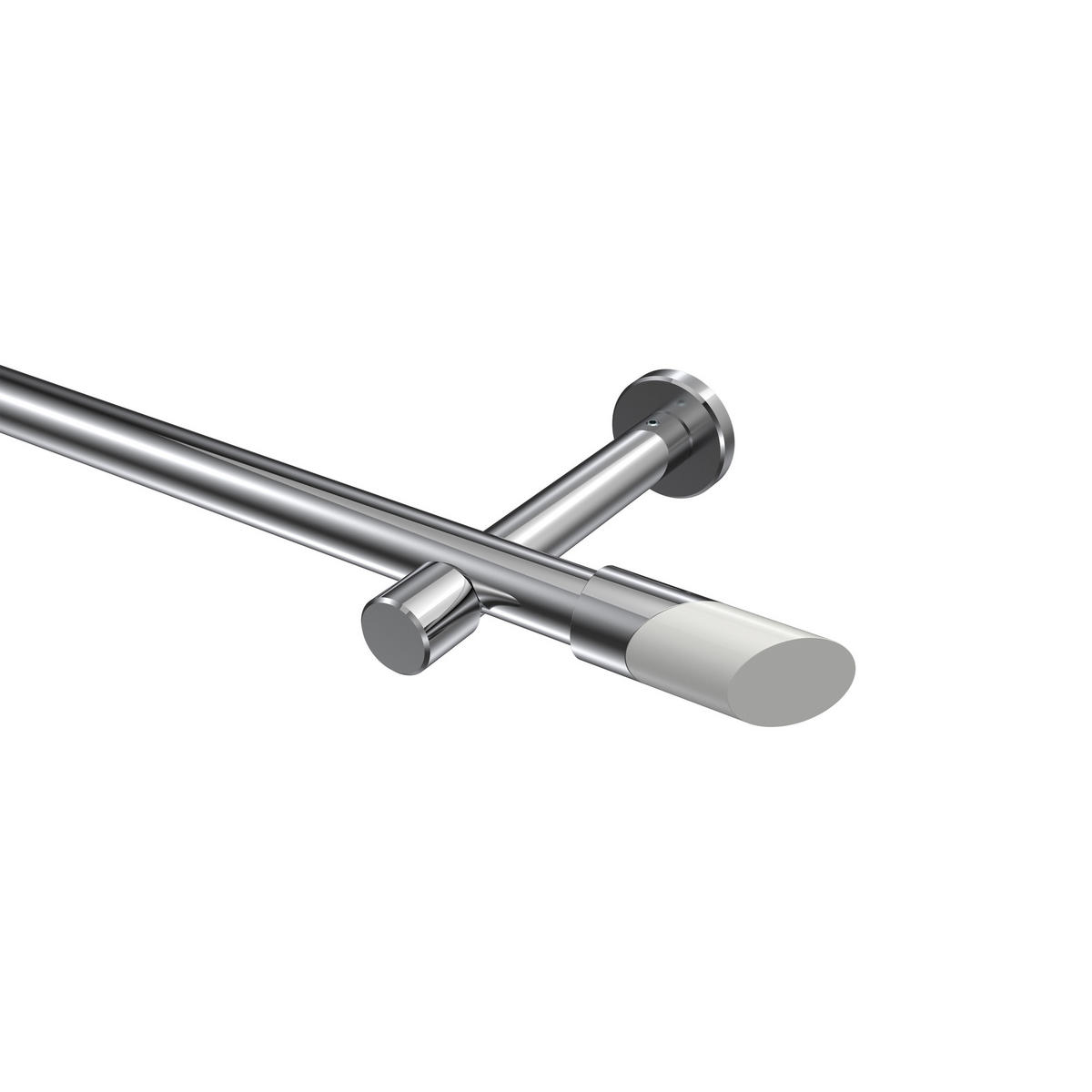 GARDINENSTANGEN-SET Prestige Verano 600 cm (geteilt in 3 x 200 cm), 1-läufig (ohne Ringe), 20 mm Ø Chrom - Chromfarben/Weiß, Metall (600cm) - INTERDECO