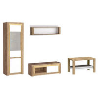 WOHNZIMMER-SET Livinio Ribbeck Eiche weiß Hochglanz 4-teilig - Weiß Hochglanz/Eichefarben, Holz/Holzwerkstoff (233/197/41cm) - Feldmann-Wohnen
