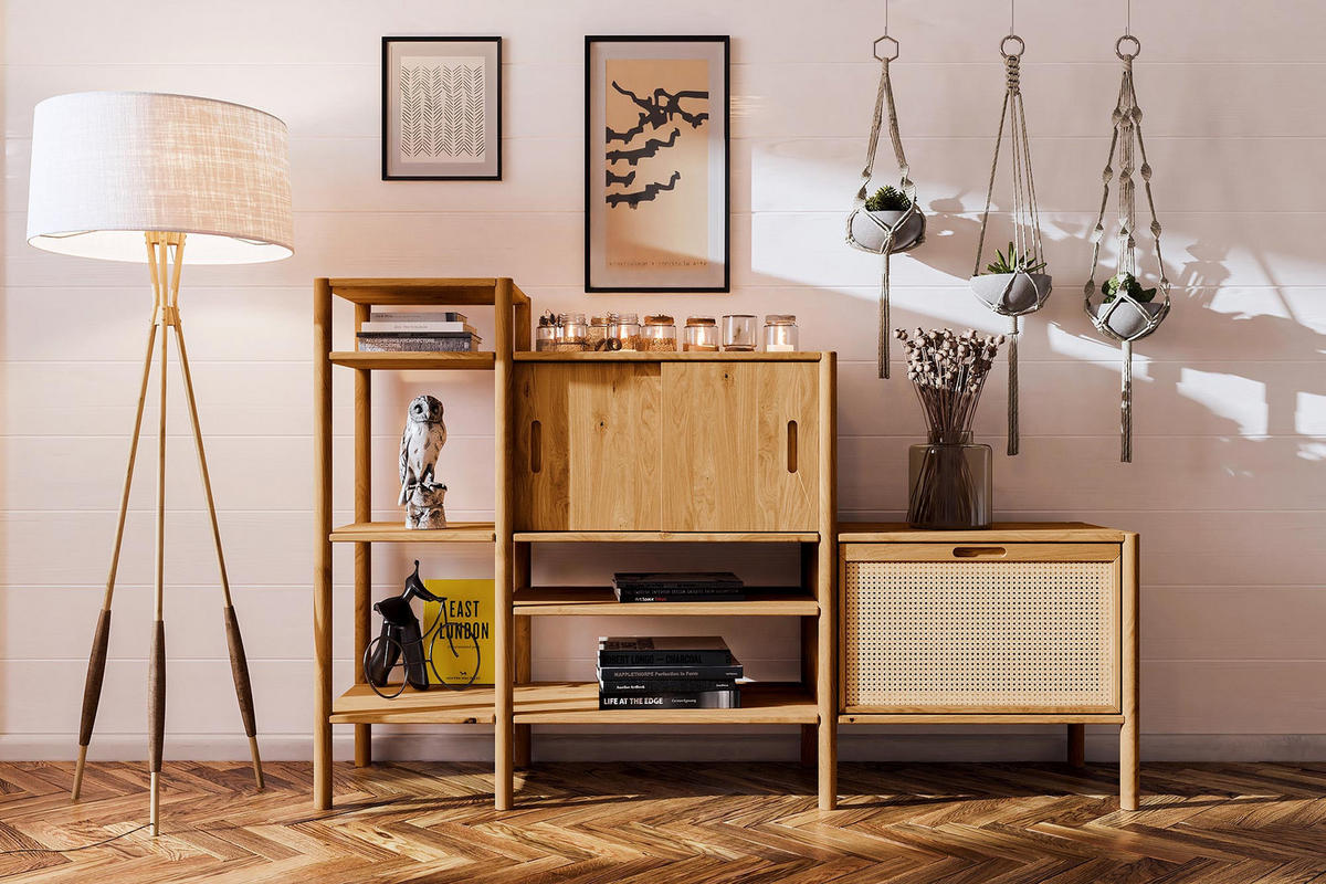 REGAL INA Wildeiche - Mokka, Holz (190/123/46cm) - byoak