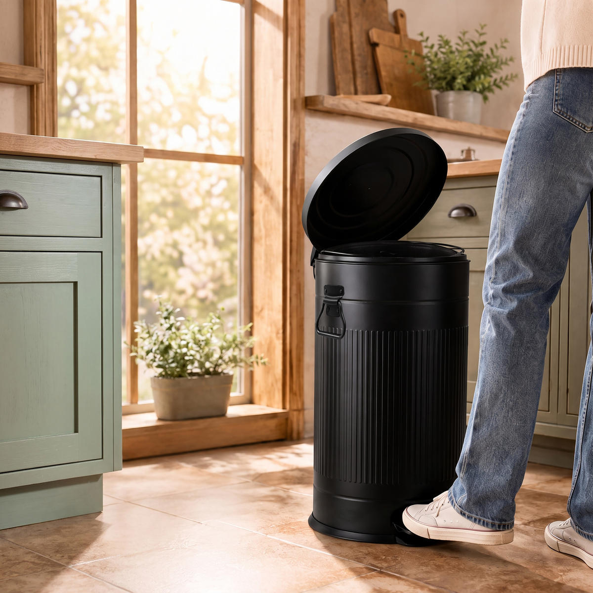 MÜLLEIMER Schwarz Treteimer Soft-Close 40 l - Schwarz, Kunststoff/Metall (35/67/35cm) - Relaxdays