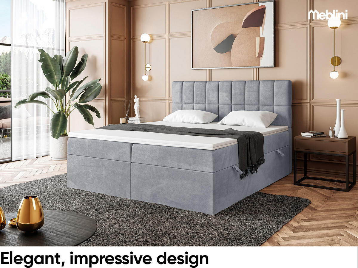 BOXBETT LUKAS 180x200 cm in Grau Samt - Schwarz/Grau, Holz/Holzwerkstoff (180/200cm) - Meblini