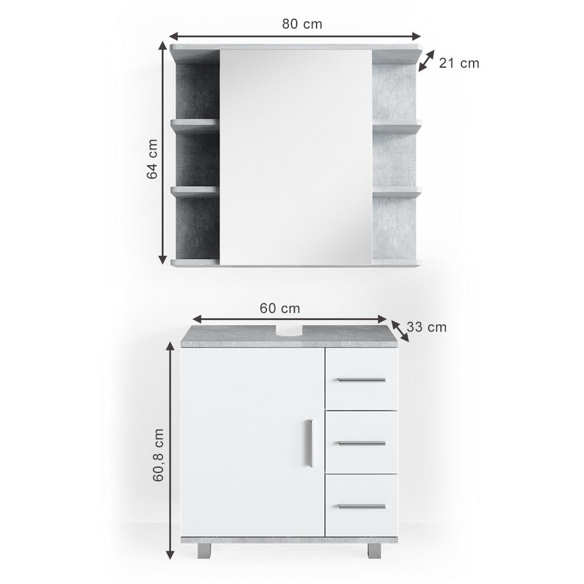 BADMÖBEL-SET Ilias Beton 2 Teile - Schieferfarben/Weiß, Holzwerkstoff (60/60.8/33cm) - Vicco