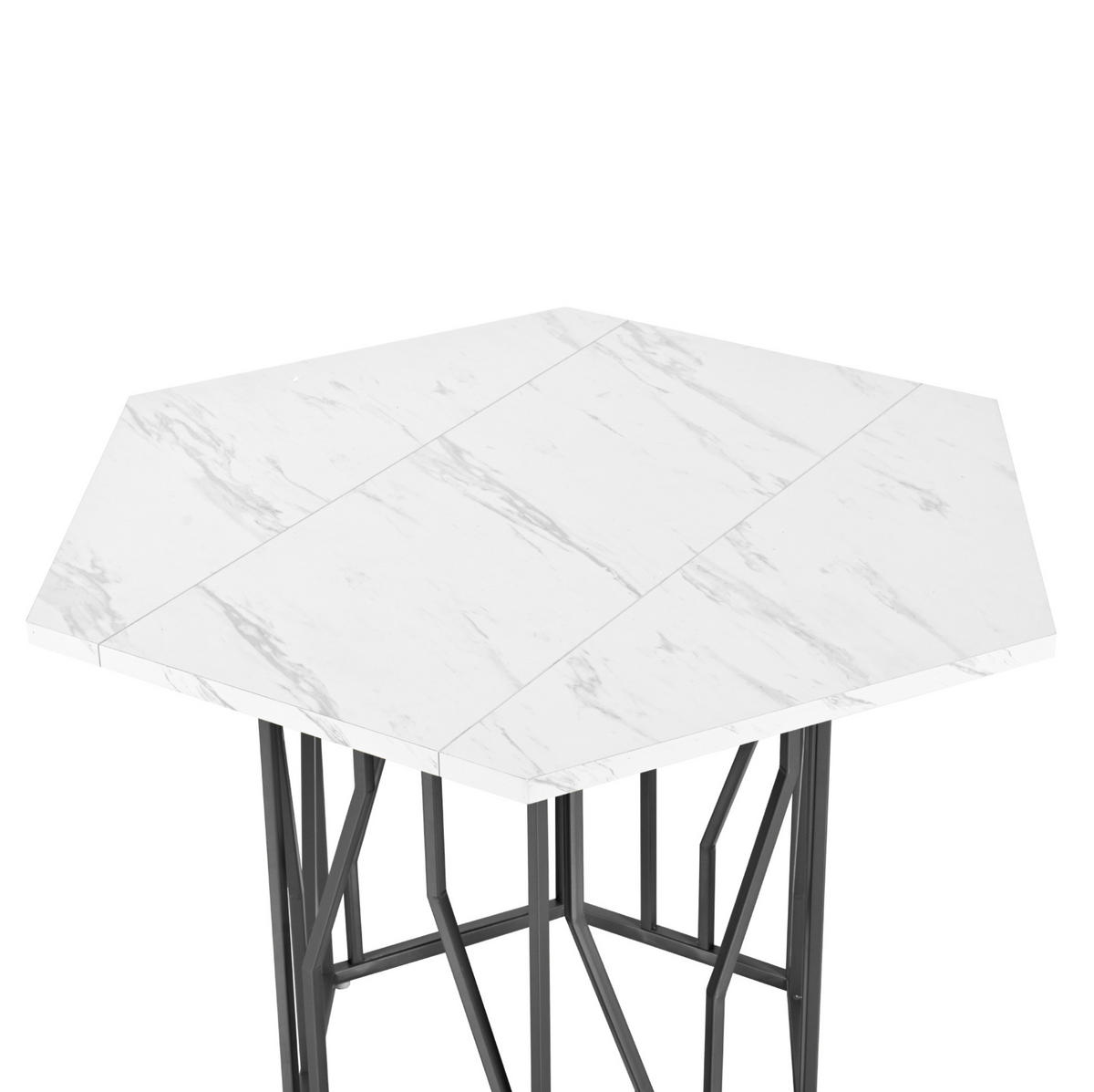 COUCHTISCH 115,5/100 cm sechseckig mit Marmor-Design und schwarzem Metallrahmen - Schwarz, Holzwerkstoff (115.5/100/75cm) - OKWISH