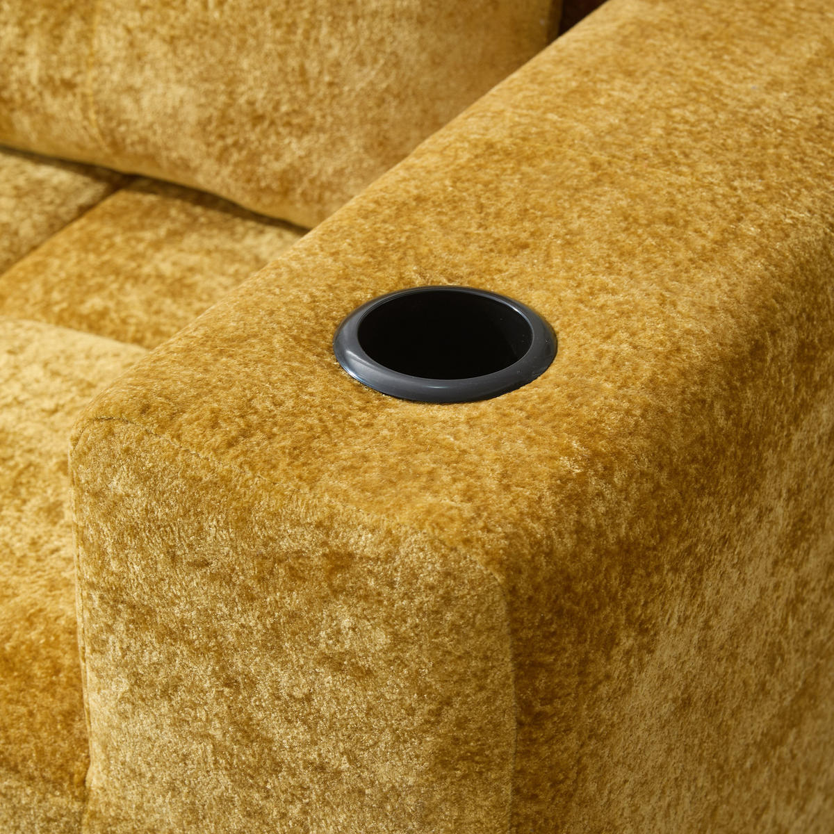 ECKSOFA chenille L-form mit getränkehaltern & 3 kissen - Gelb, Textil (258/163cm) - Urban Meuble