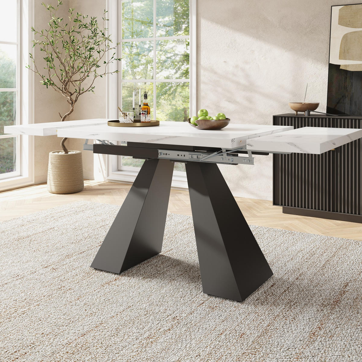 JÍDELNÍ stůl 99-159/74/77 cm bílý z MDF a kovu s rozkládací deskou - bílá, kompozitní dřevo (159/74/77cm) - OKWISH