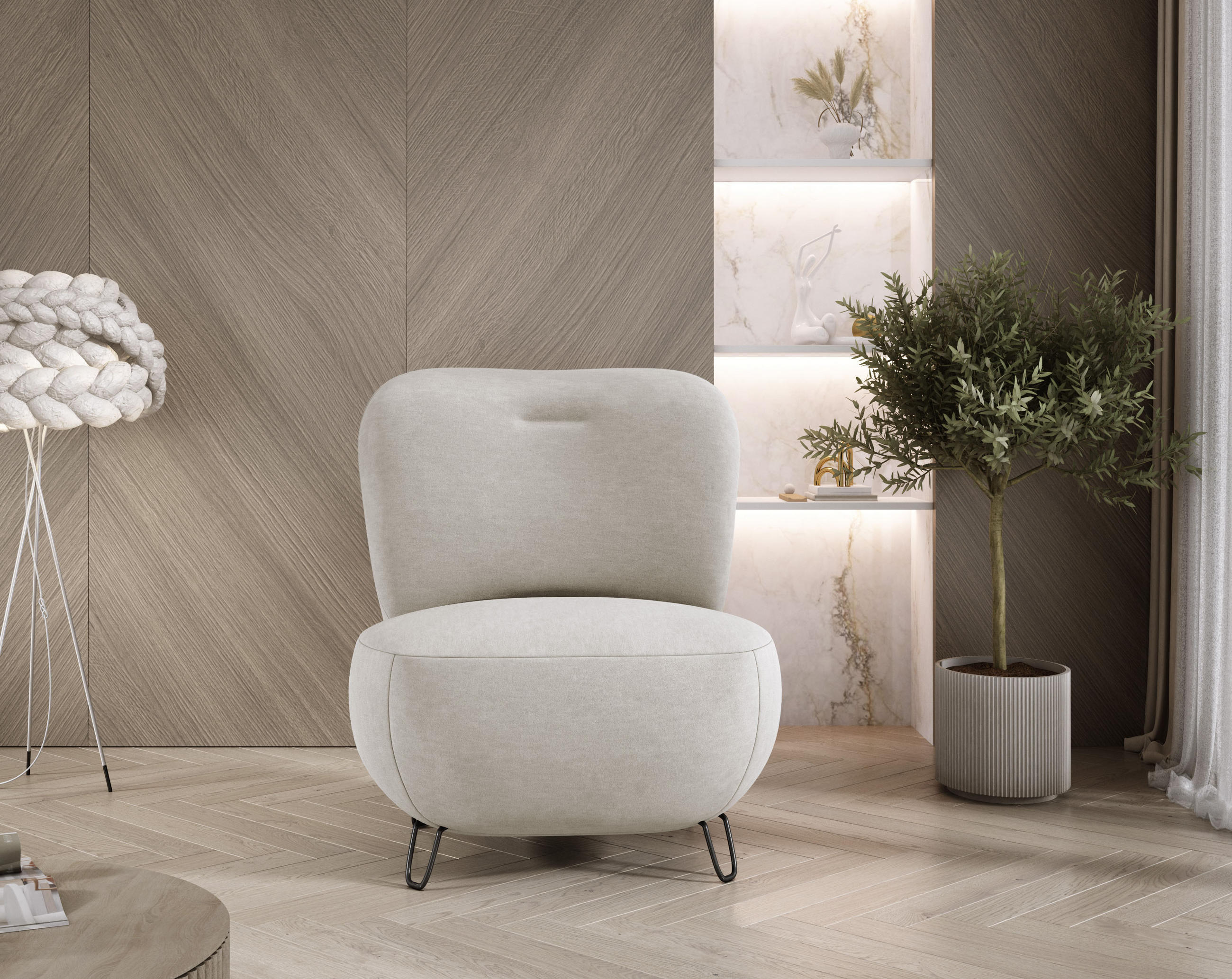 SESSEL LUIS, Skandinavischer Stil – Freistehend, 82×56×82 cm, SCHMUTZIGES BEIGE - Greige/Schwarz, Holz/Textil (82/82/66cm) - DomoHome