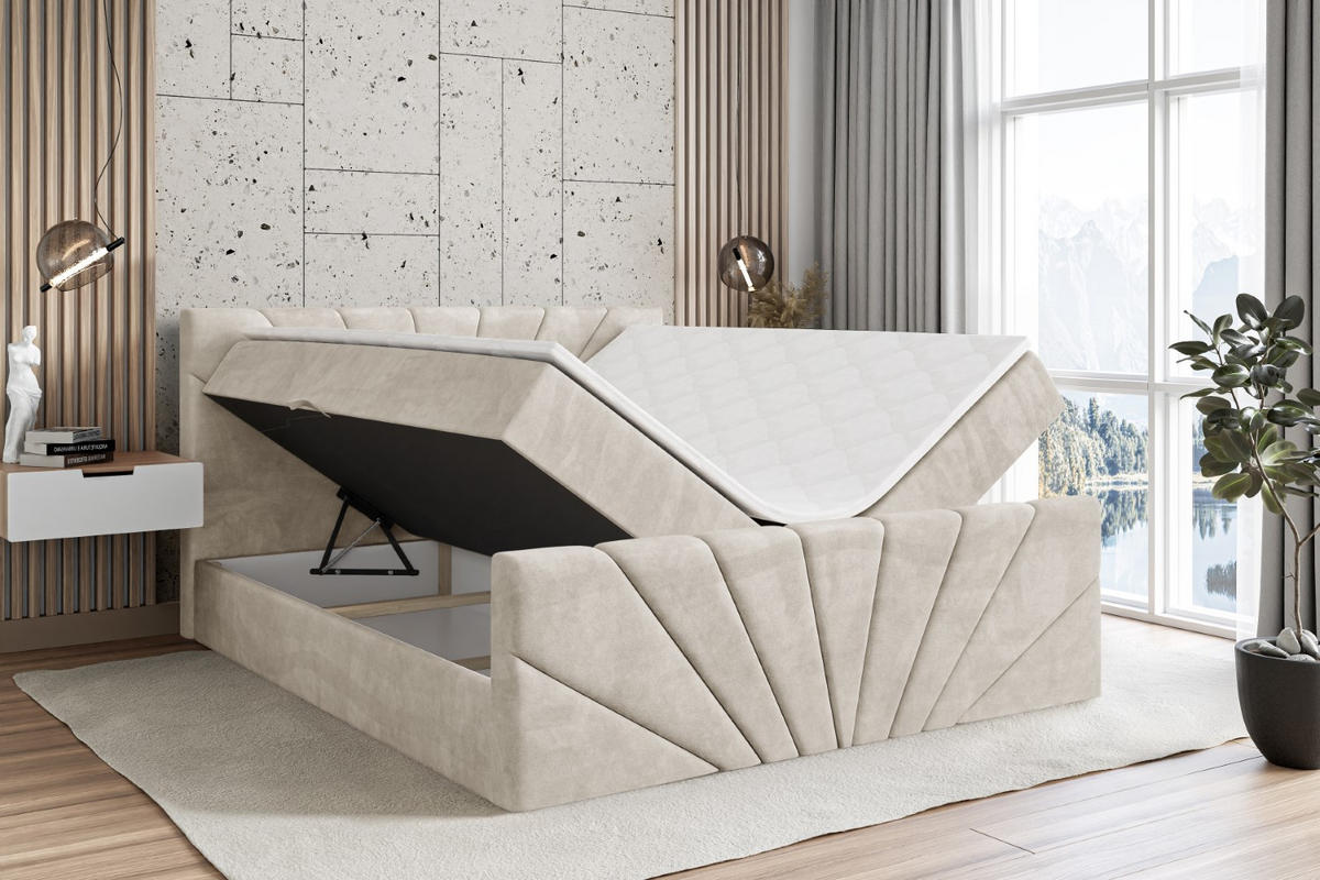 AMERICKÁ postel MILTIO-Z – 200 x 200 cm – H4 – ecru - ecru, kompozitní dřevo (200/200cm) - ALTDECOR