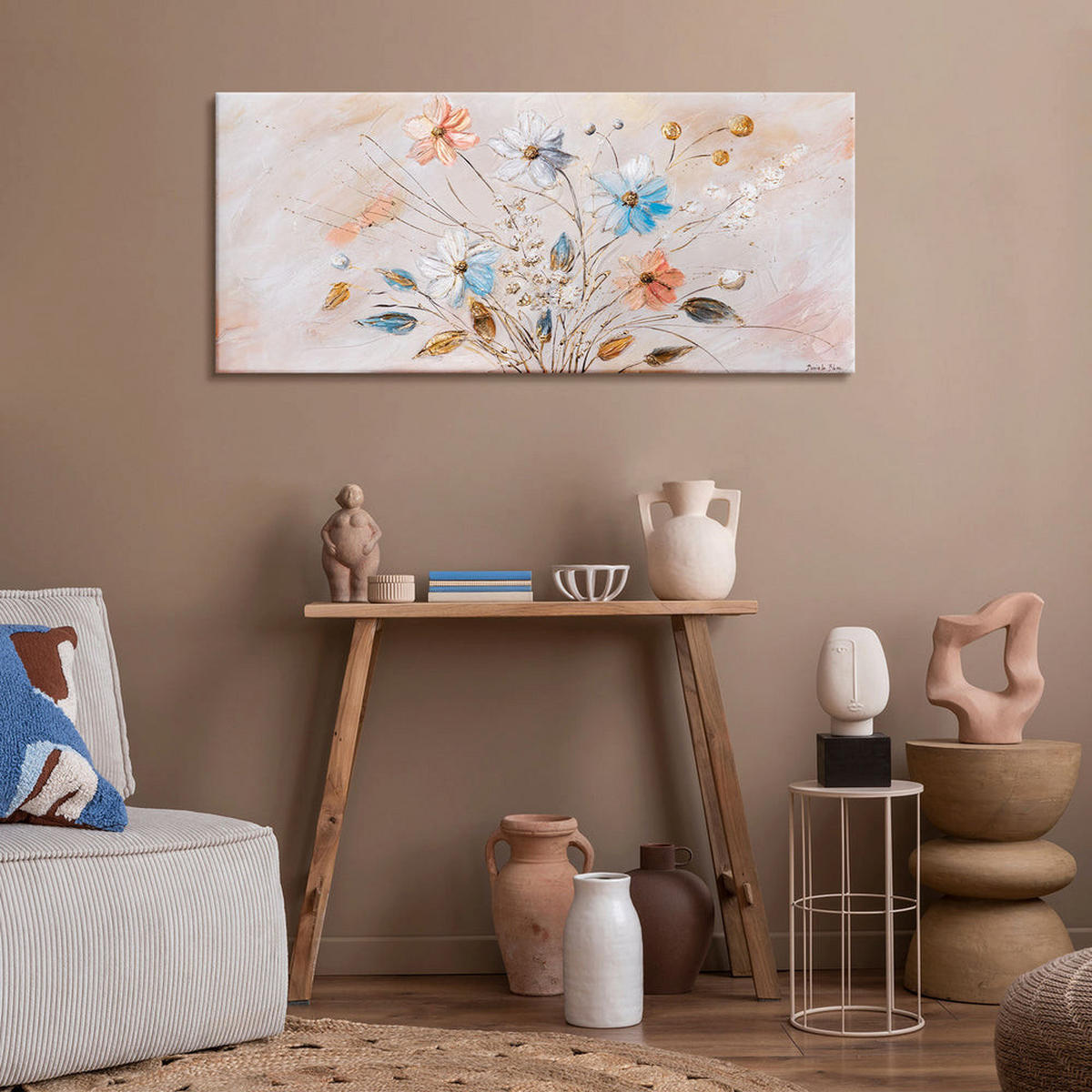GEMÄLDE Sonnige Blumen auf Keilrahmen 115x50 cm - Multicolor, Holz (115/50cm) - YS-art gallery