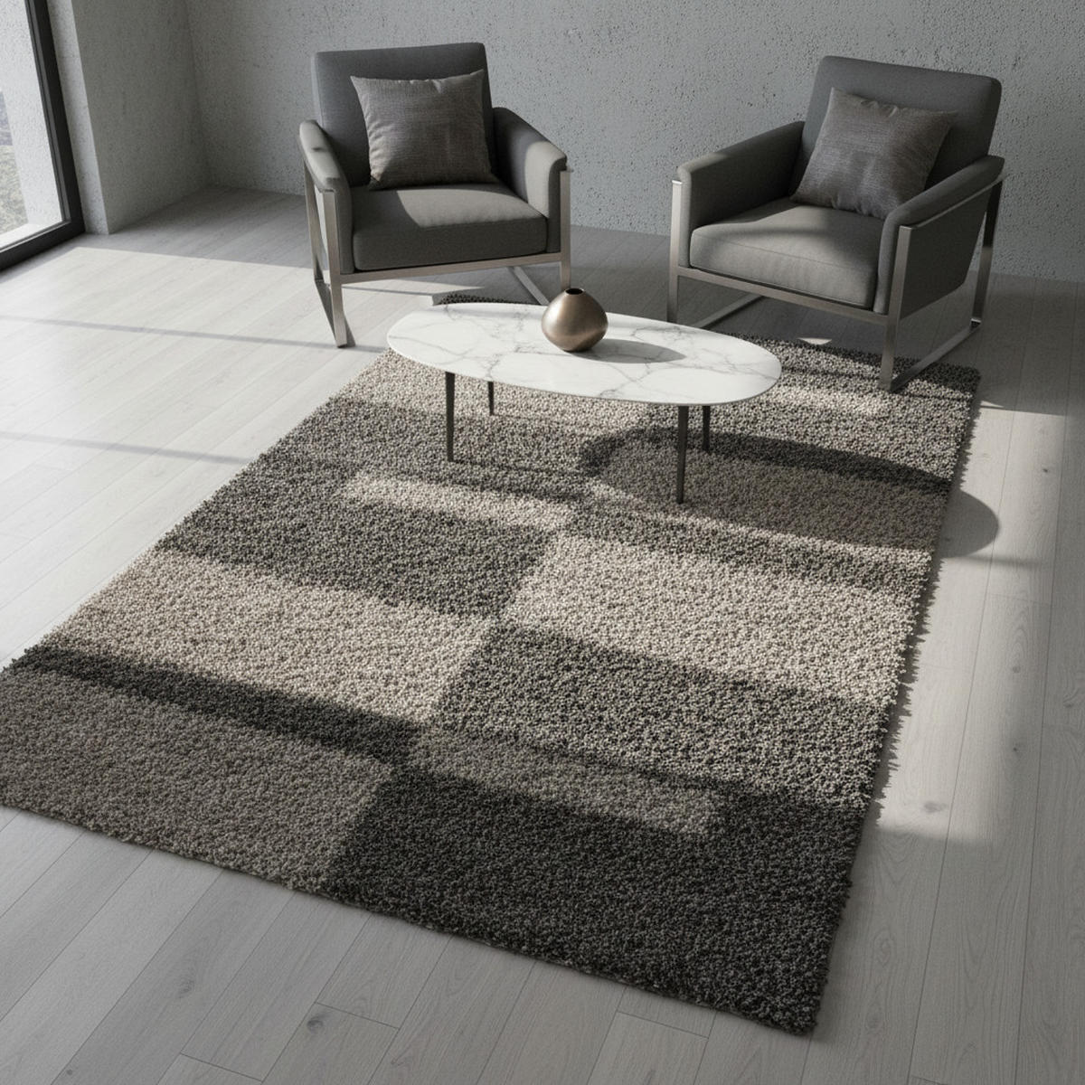 HOCHFLORTEPPICH Shaggy Kariert Kuschelig Waschbar Wohnzimmer Taupe 200x290 cm – WERFEN - Braun, Textil (200/290cm) - KADIMA DESIGN