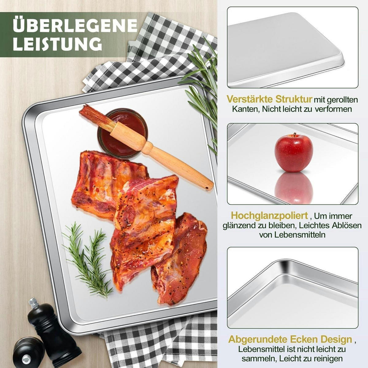 BACKBLECH mit Abkühlgitter Set 31,6 x 24,5 cm Edelstahl - Silberfarben, Metall (24.5/2.5/31.6cm)