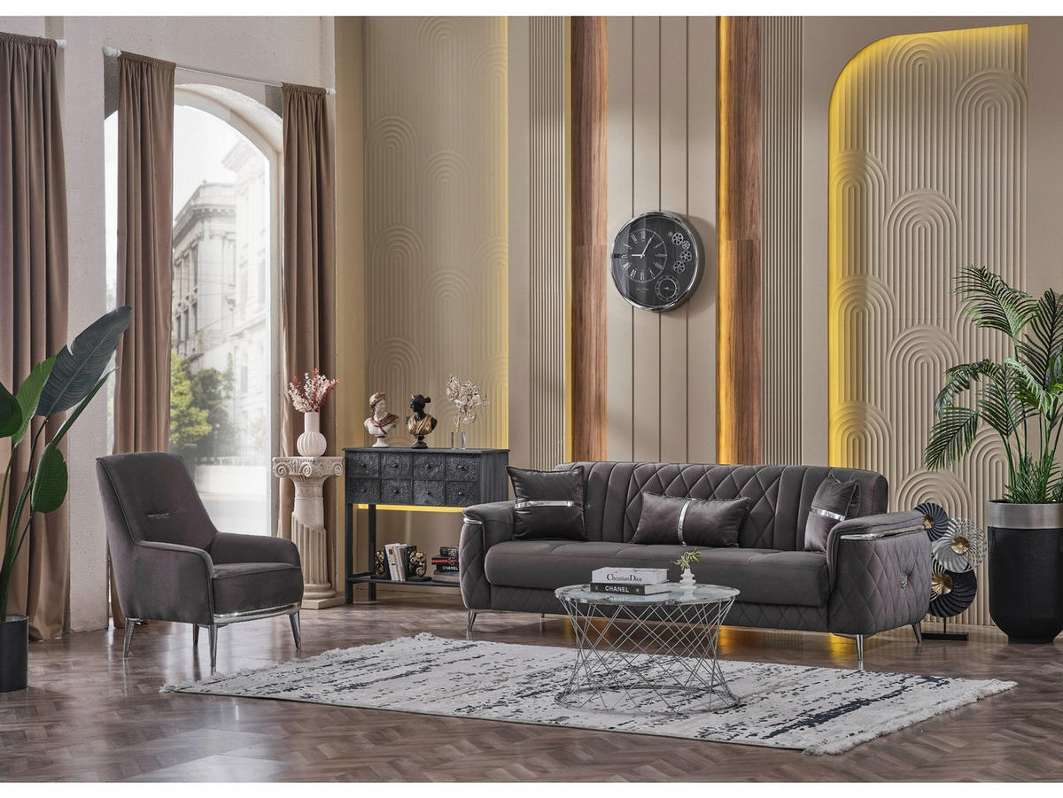 SITZGARNITUR Pasadena, Grau Stellvariante 2+1 - Grau, Holzwerkstoff/Kunststoff (177/90/98cm)