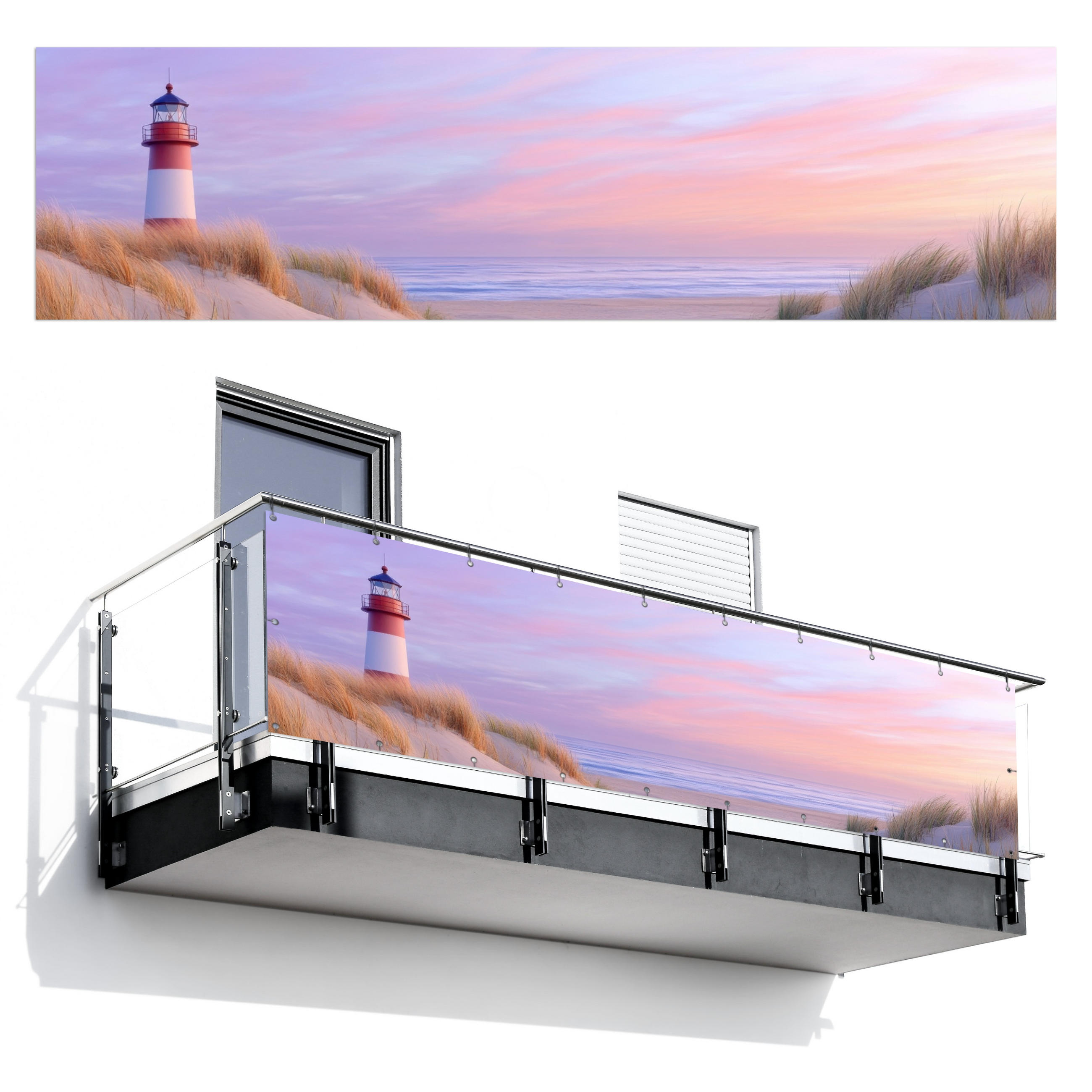 MuchoWow BALKONOVÁ ZÁSTĚNA Maják - duny - západ slunce 300x80 cm