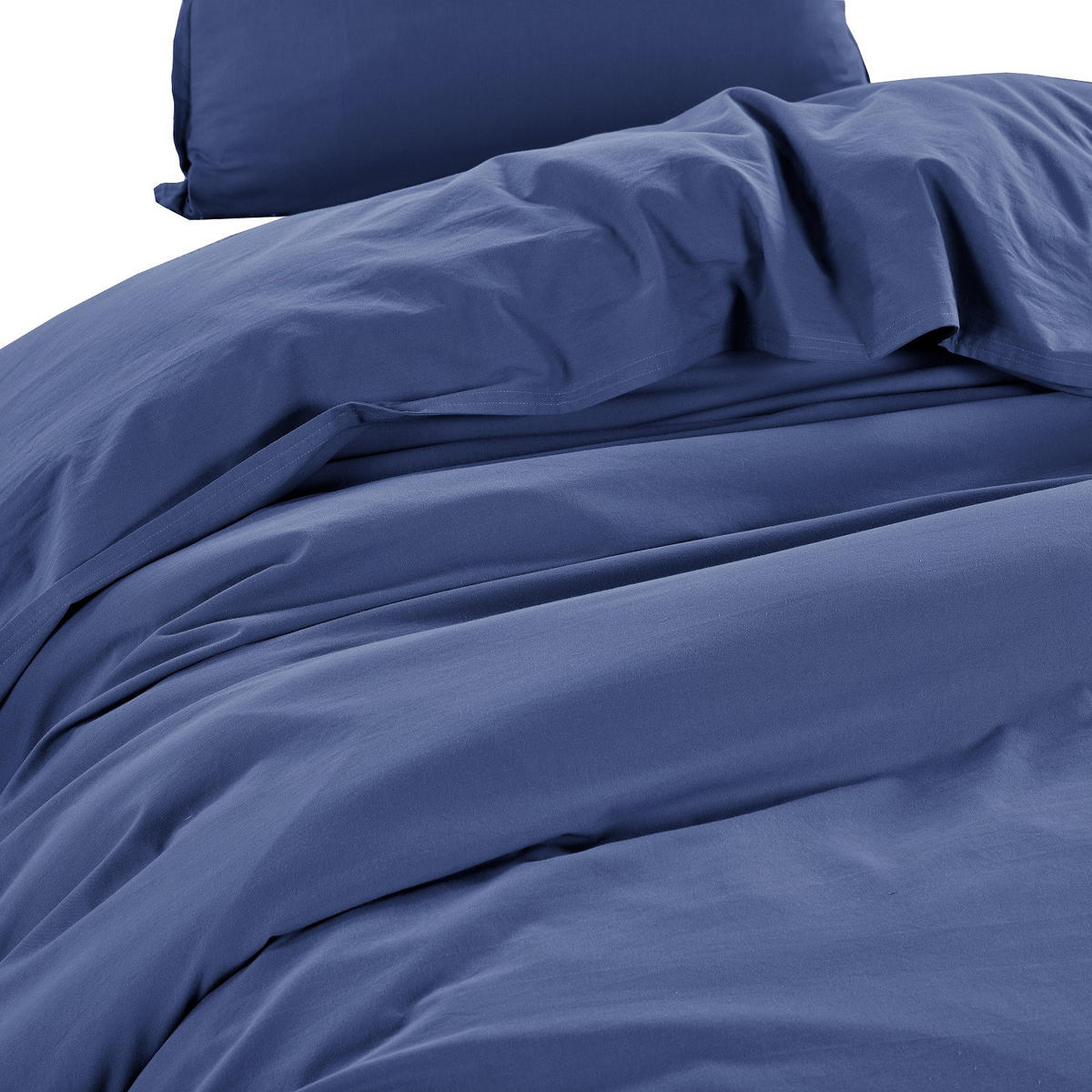 BETTWÄSCHE Stone Washed blau 155/220 cm 100% Baumwolle Used-Effekt mit Stehsaum - Blau, Textil (155/220cm) - wometo