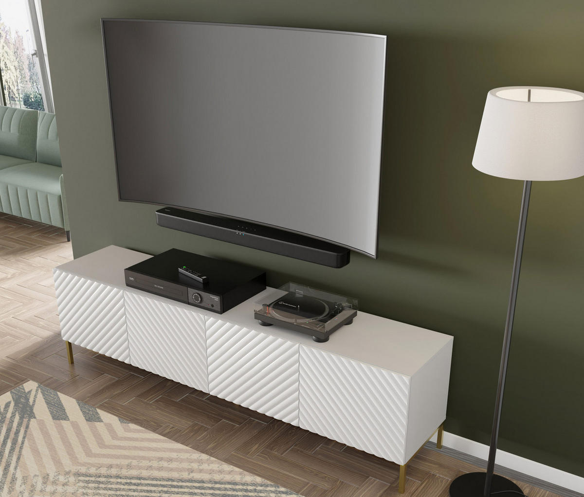 TV LOWBOARD Weiß Hochglanz, Gold 200/56/42 - Weiß Hochglanz, Holzwerkstoff (200/56/42cm) - RAUMHIRSCH FURNITURE