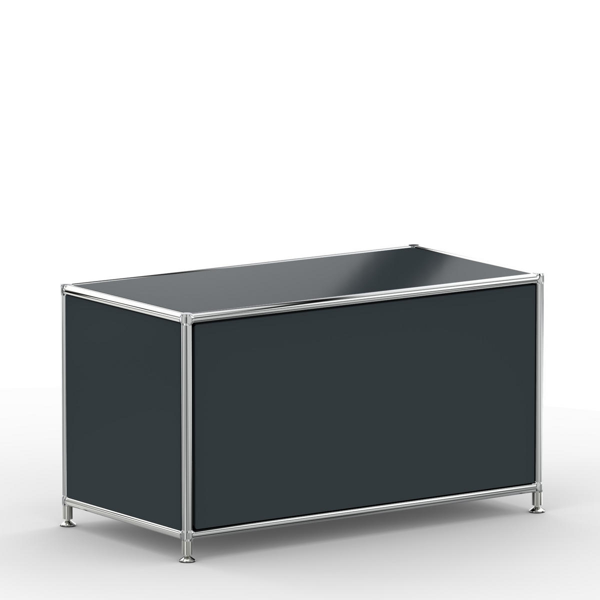 TV Board mit Klappe & Schloss, Breite 77 cm, Anthrazitgrau - Chromfarben/Silberfarben, Metall (40/43/77.2cm) - Versee