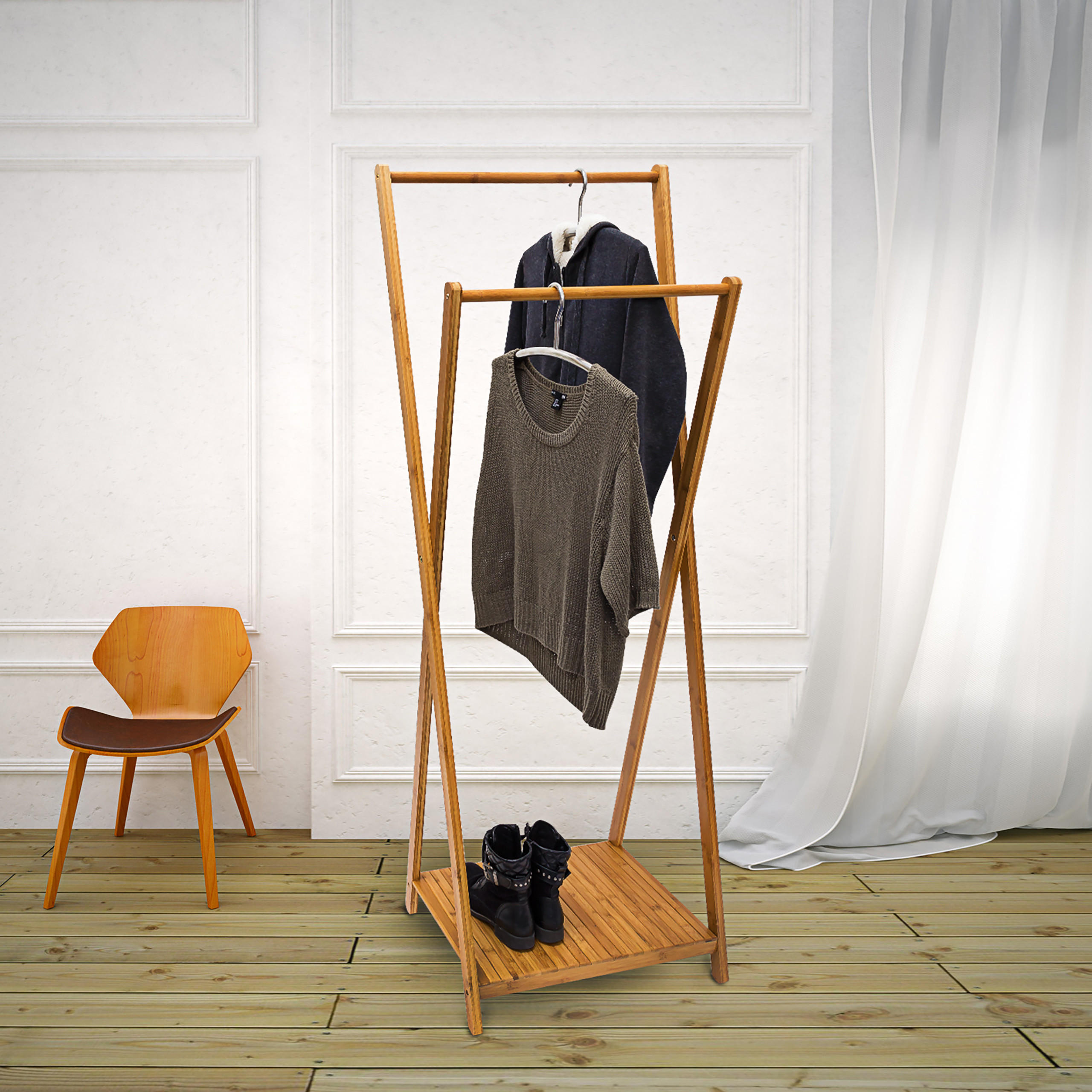 KLEIDERSTÄNDER - Hellbraun, Holz (56.5/156/40cm) - Relaxdays