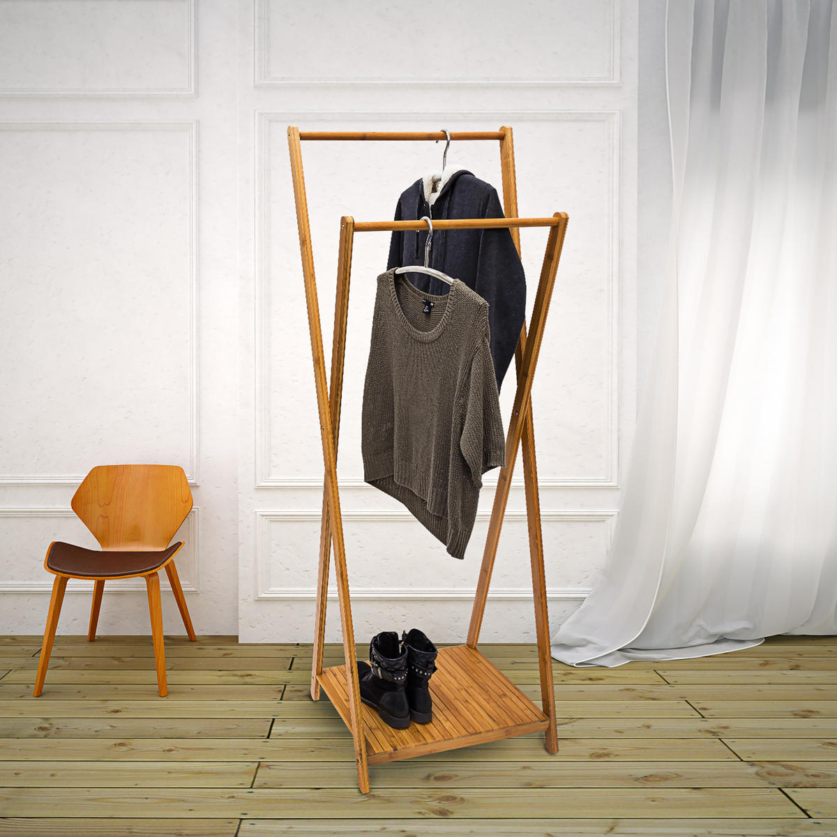 KLEIDERSTÄNDER - Hellbraun, Holz (56.5/156/40cm) - Relaxdays