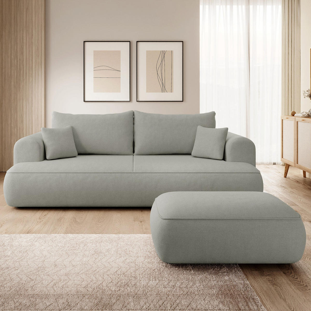 TABURET Ovo, šedá, 100 cm, ženilková látka - šedá/černá, dřevo/plast (100/44/68cm) - Selsey