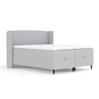 BOXBETT Monpelli Hellgrau 160/200 cm mit Matratze und Topper - Hellgrau/Schwarz, Holz/Holzwerkstoff (160/200cm) - Maison de Reve