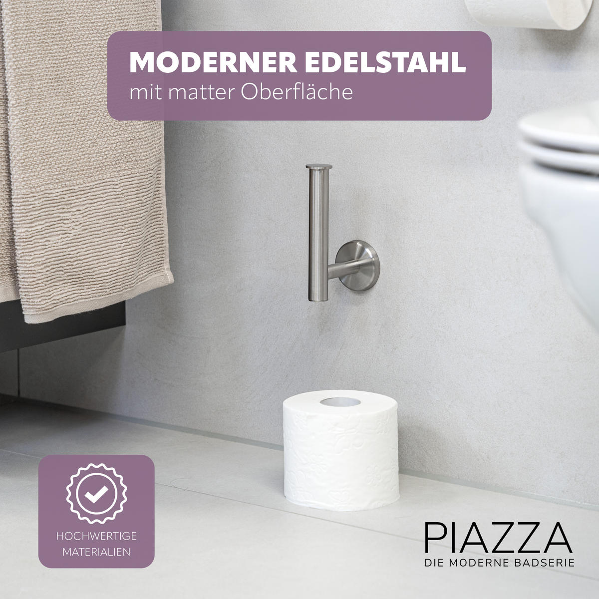 TOILETTENPAPIERHALTER PIAZZA, Edelstahl, matt - Edelstahlfarben, Metall (15/5.7/9cm) - bremermann