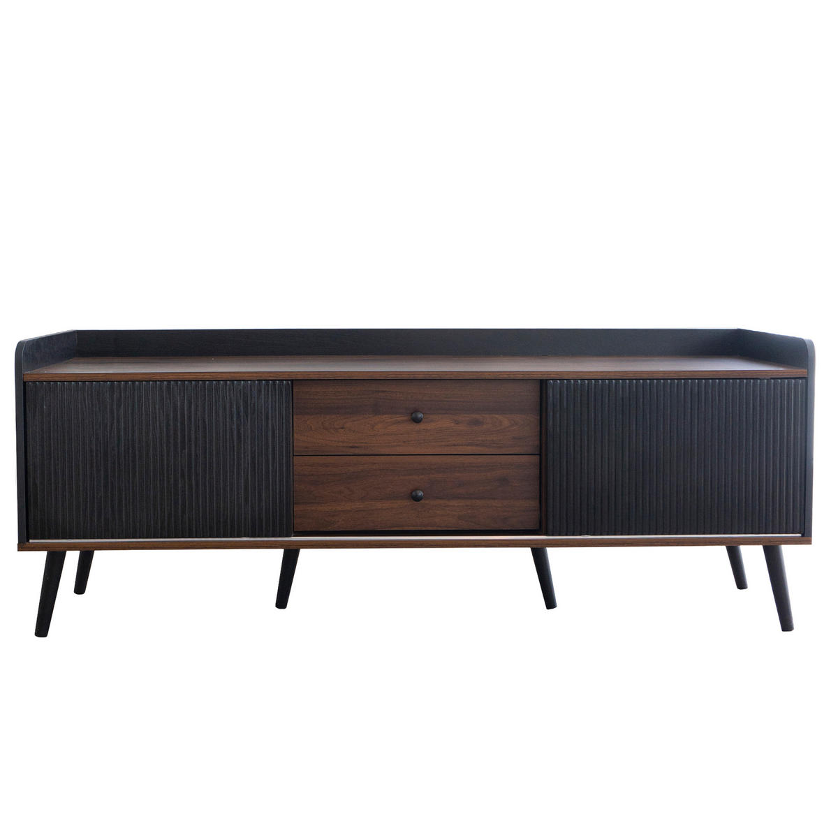 TV-LOWBOARD aus Spanplatte 160x40x58 cm Schwarz/Holzfarben mit 2 Schiebetüren, 2 Schubladen und viel Stauraum - Schwarz, Holzwerkstoff (160/58/40cm) - Modfu