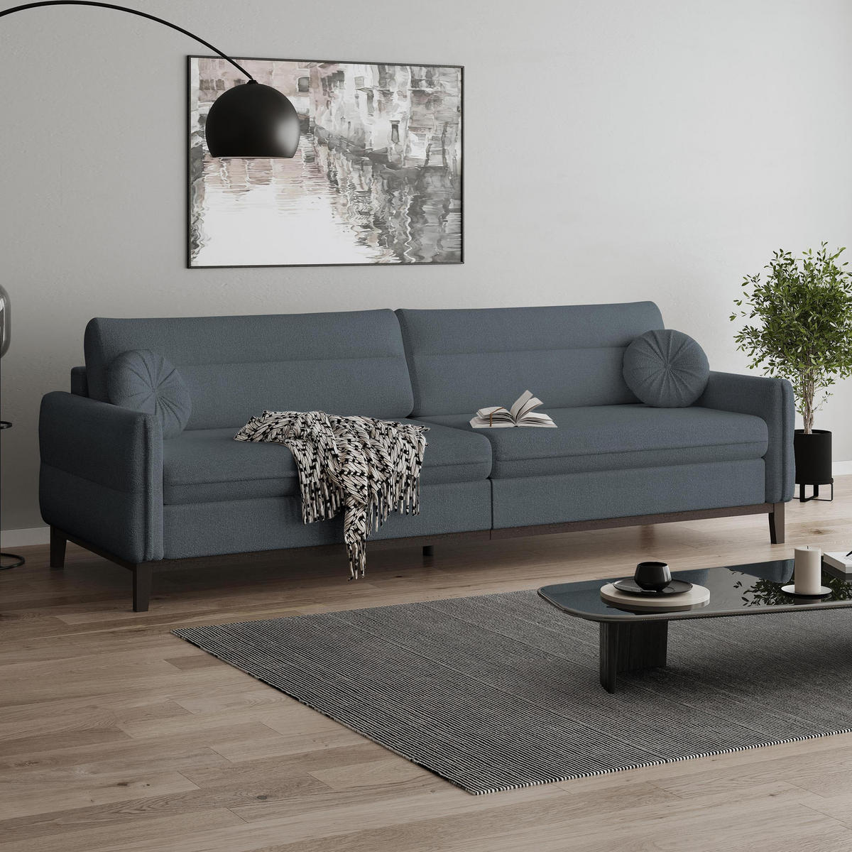 SITZGARNITUR Belweder, zwei Sofas+Sessel, Grau, Bouclé - Wengefarben/Grau, Holz/Textil (268/95/94cm) - Beautysofa