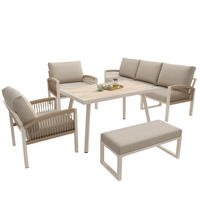 LOUNGEGARNITUR für 7 Personen mit mit Tisch (Holzoptik Glas) in Beige - Beige, Metall