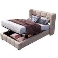 KINDERBETT 90/200 cm mit Stauraum, Hebemechanismus und gepolstertem Kopfteil aus Leinenstoff, Beige - Beige, Textil (90/200cm) - Redom