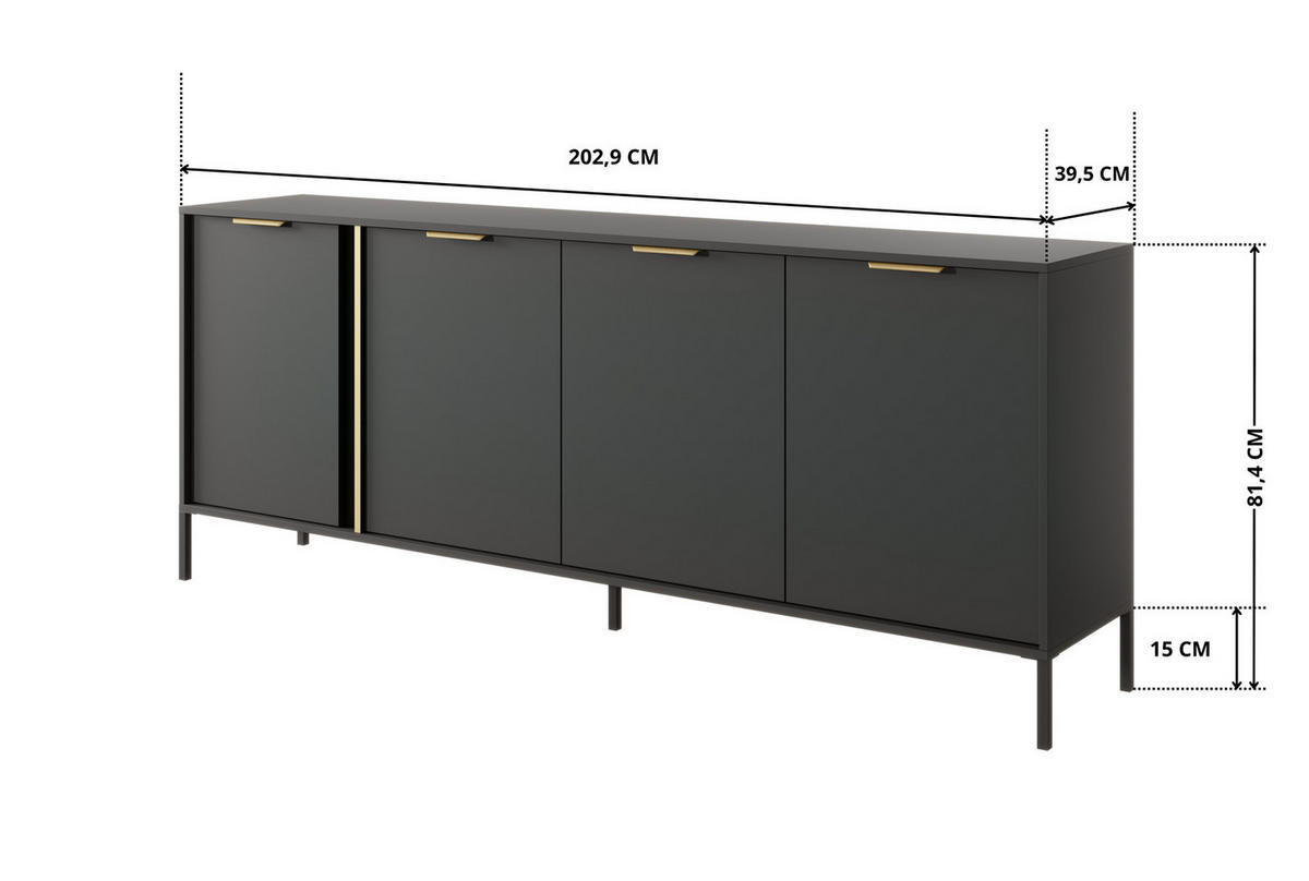 SIDEBOARD Valdi E 203 cm Anthrazit / Gold - mit 4 Türen - Anthrazit/Gelb, Holz/Holzwerkstoff (203/81/39cm) - Ravio