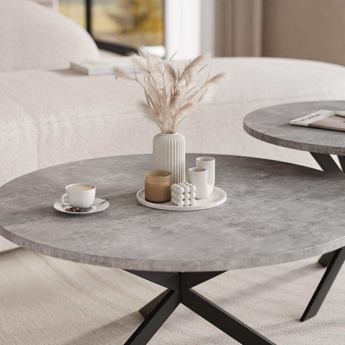 COUCHTISCH rund auf MDF,Grau - Schwarz/Grau, Holzwerkstoff (75/75/36cm) - Idohome