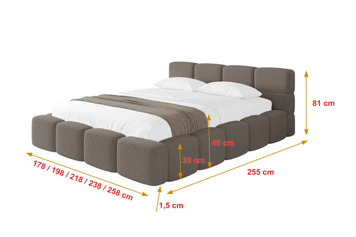 POLSTERBETT mit Bettkasten und Lattenrost, Bett mit Matratze H3/H4, Kopfteil, Boxbett, Doppelbett mit Stauraum - NATA-v1 160x200 Braun - Braun, Holzwerkstoff/Textil (160/200cm) - ALTDECOR