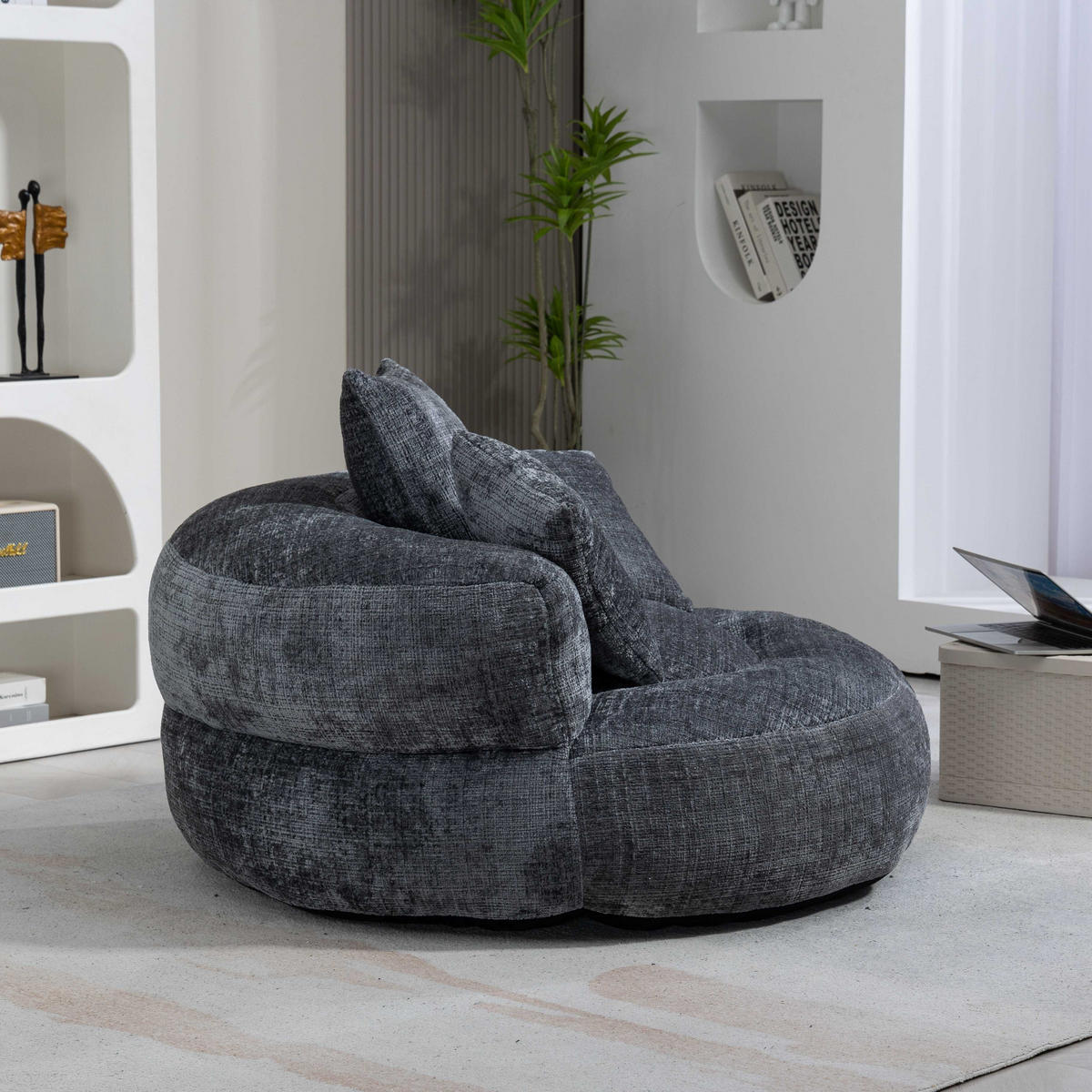 SITZSACK Chenille, Sofa mit 3 extra Kopfkissen,Grau - Grau, Textil (108/52/108cm) - LVHOM