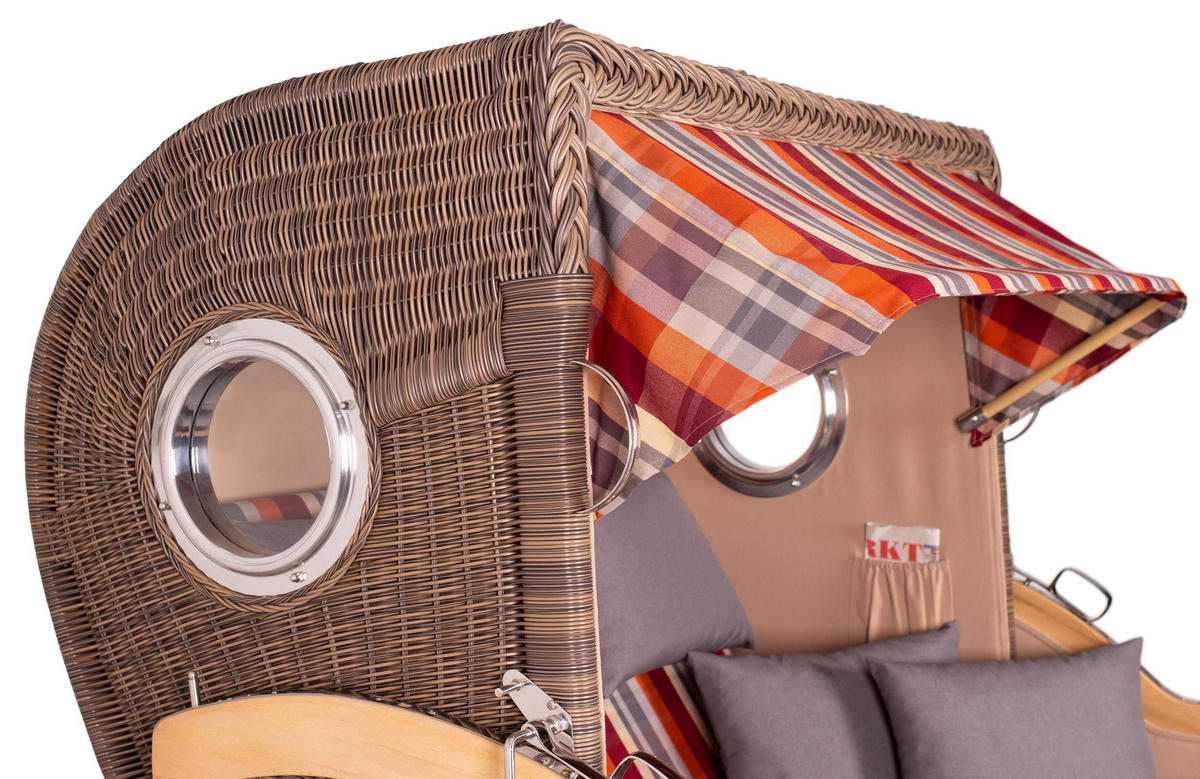 STRANDKORB Baltikum Teak 2,5 Sitzer - Rot/Braun, Holz/Metall (142/170/95cm) - Mr. Deko