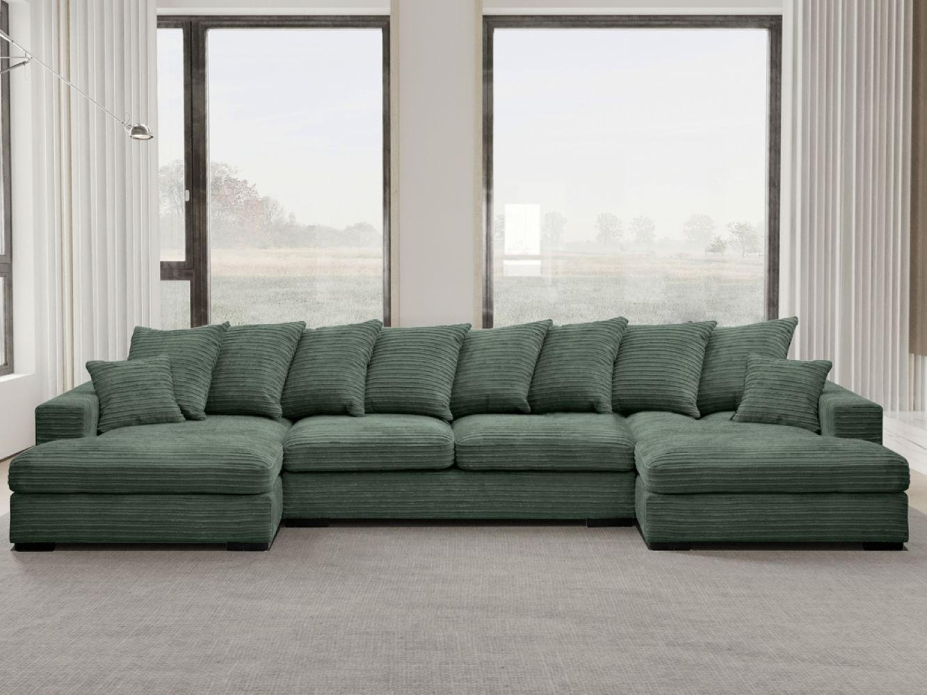 ECKSOFA mit Schlaffunktion und Bettkasten Couch U-form Gabon Stoff Zoom Grün - Grün, Holz (373/155cm) - Kaiser Möbel