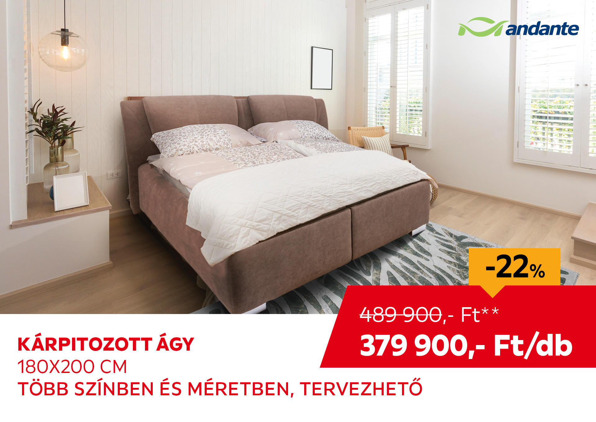 KÁRPITOZOTT ÁGY 180X200 CM  Kiemelt termék 489900 Ft.- helyett 379900 Ft.-