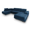 WOHNLANDSCHAFT CASONE L-S Blau Velours-Stoff mit Schlaffunktion - Blau, Holz (345/90/202cm) - MASSENO