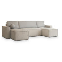 WOHNLANDSCHAFT PESANO P Creme Kordstoff mit Schlaffunktion - Creme, Holz (306/85/140cm) - MASSENO