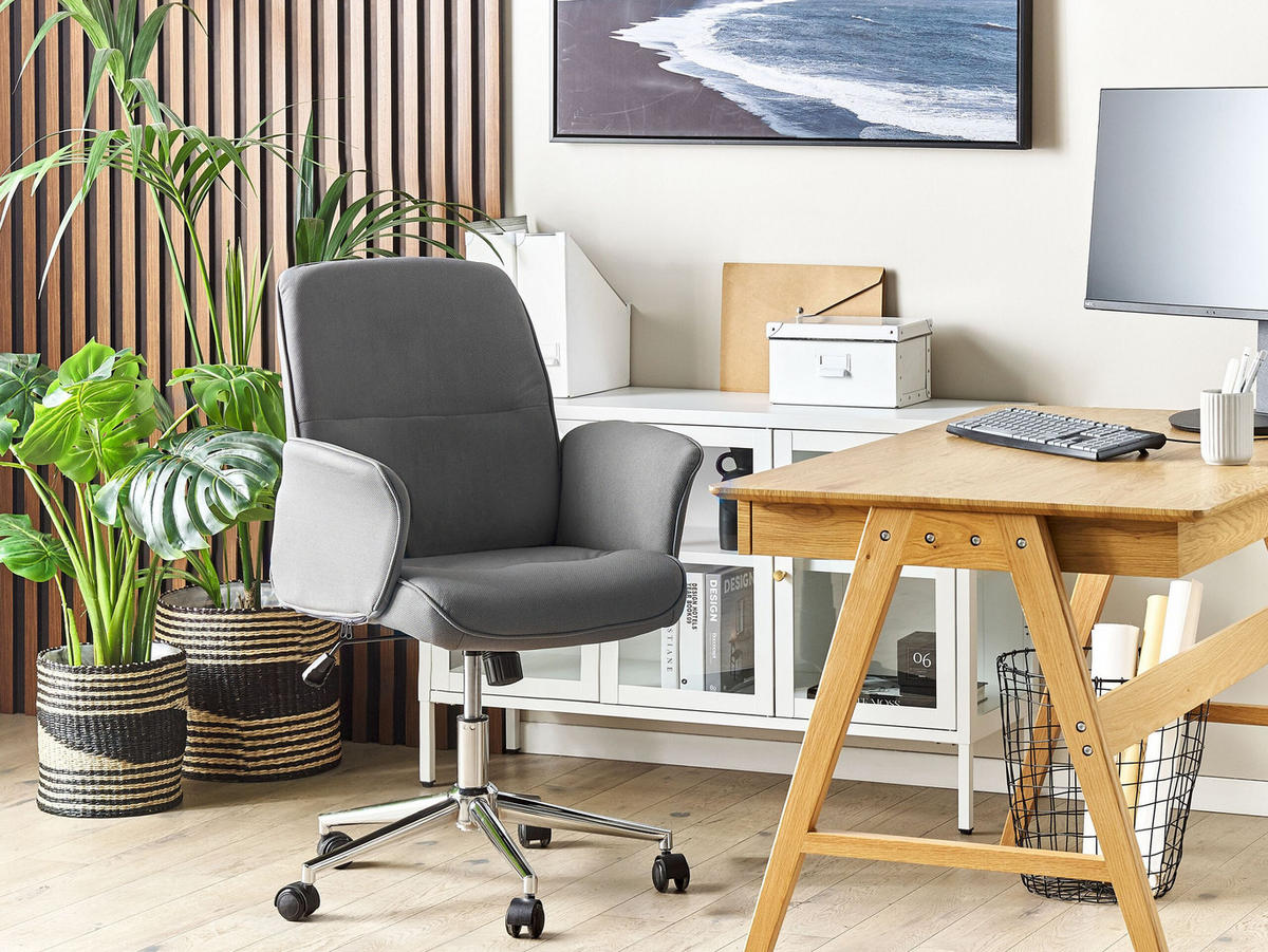 BÜROSTUHL Polyester Grau Ravishing - Grau, Kunststoff/Textil (67/93/53cm) - Beliani