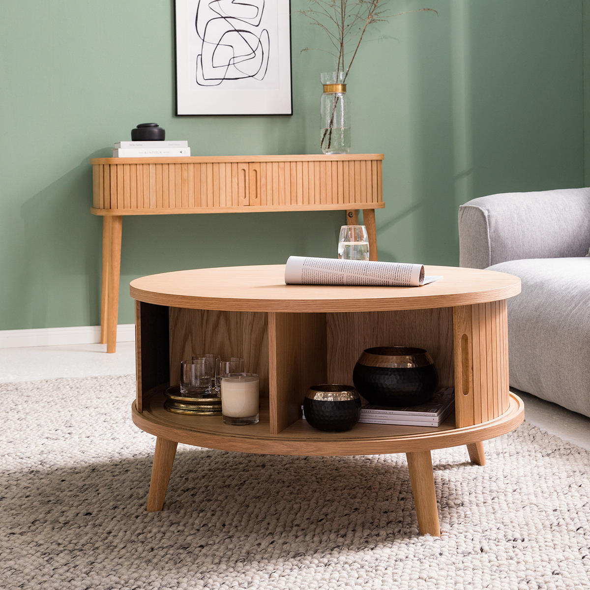 COUCHTISCH - Echtholzfurnier - Eichefarben, Holzwerkstoff (85/85/46cm) - home24