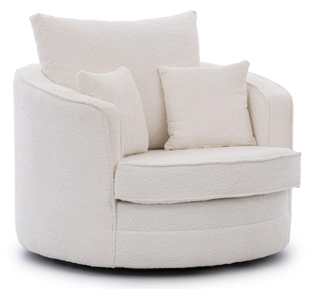 DREHSESSEL Ted aus Weiß Boucle-Stoff - Schwarz/Weiß, Holz/Textil (107/94/100cm) - S-Style Möbel