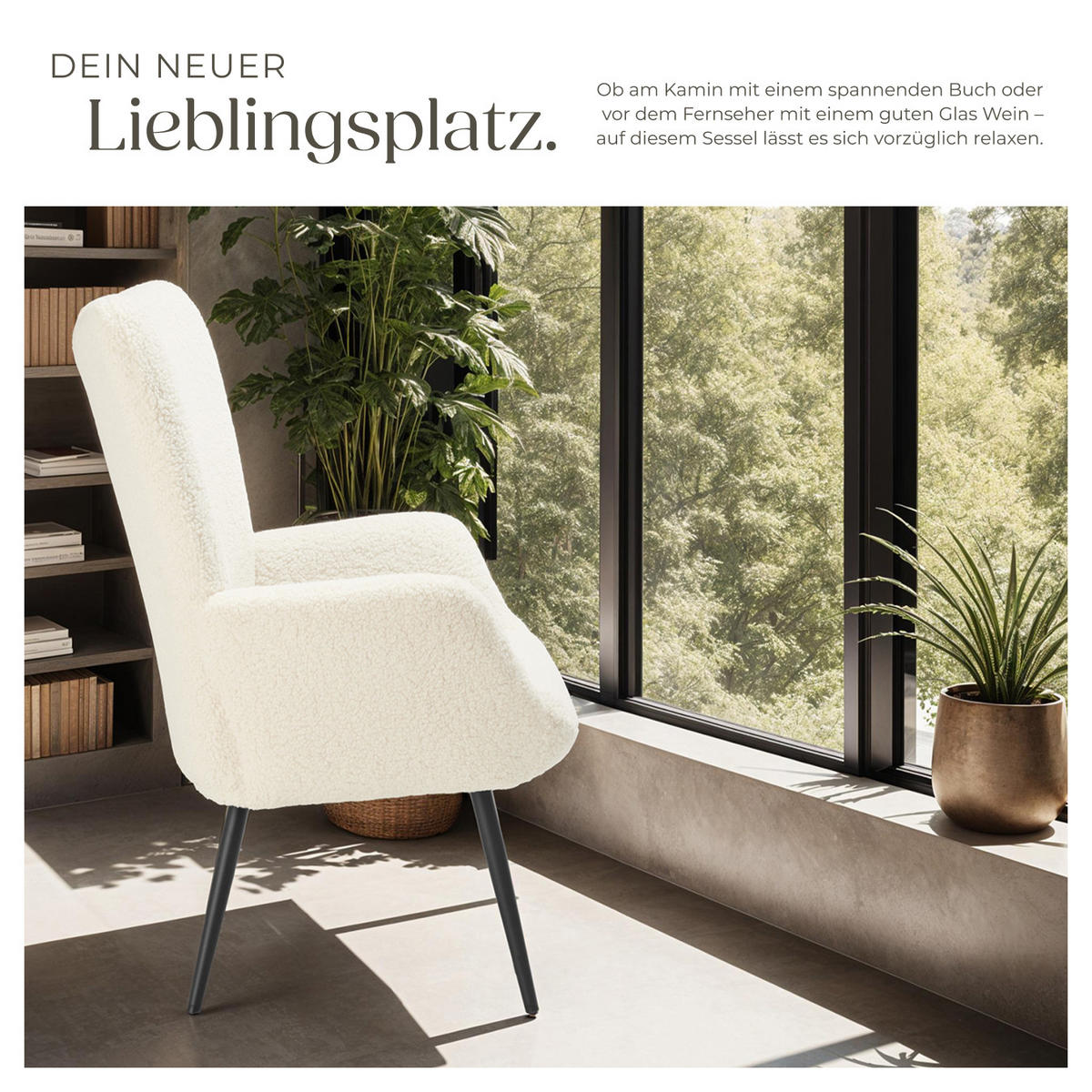 SESSEL Hygge,72 x 76 x 100,5 cm,Bouclé creme/schwarz - Creme/Schwarz, Kunststoff (72/100.5/76cm) - tectake