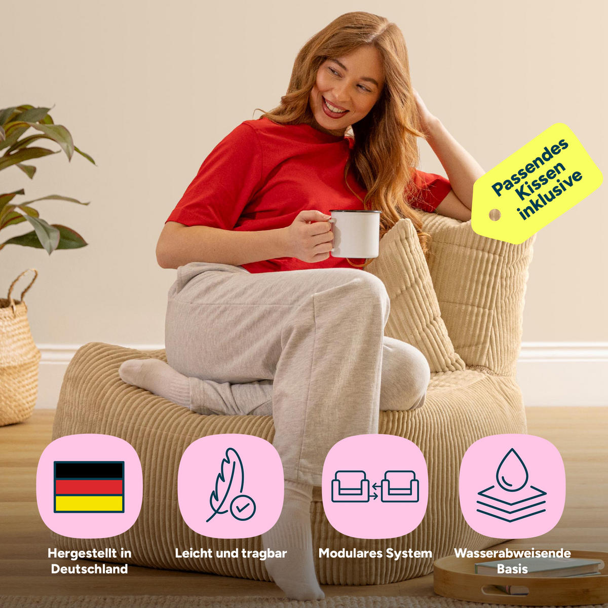 SITZSACK-SESSEL Noa modular Cord - Beige, Textil (75/70/78cm) - icon