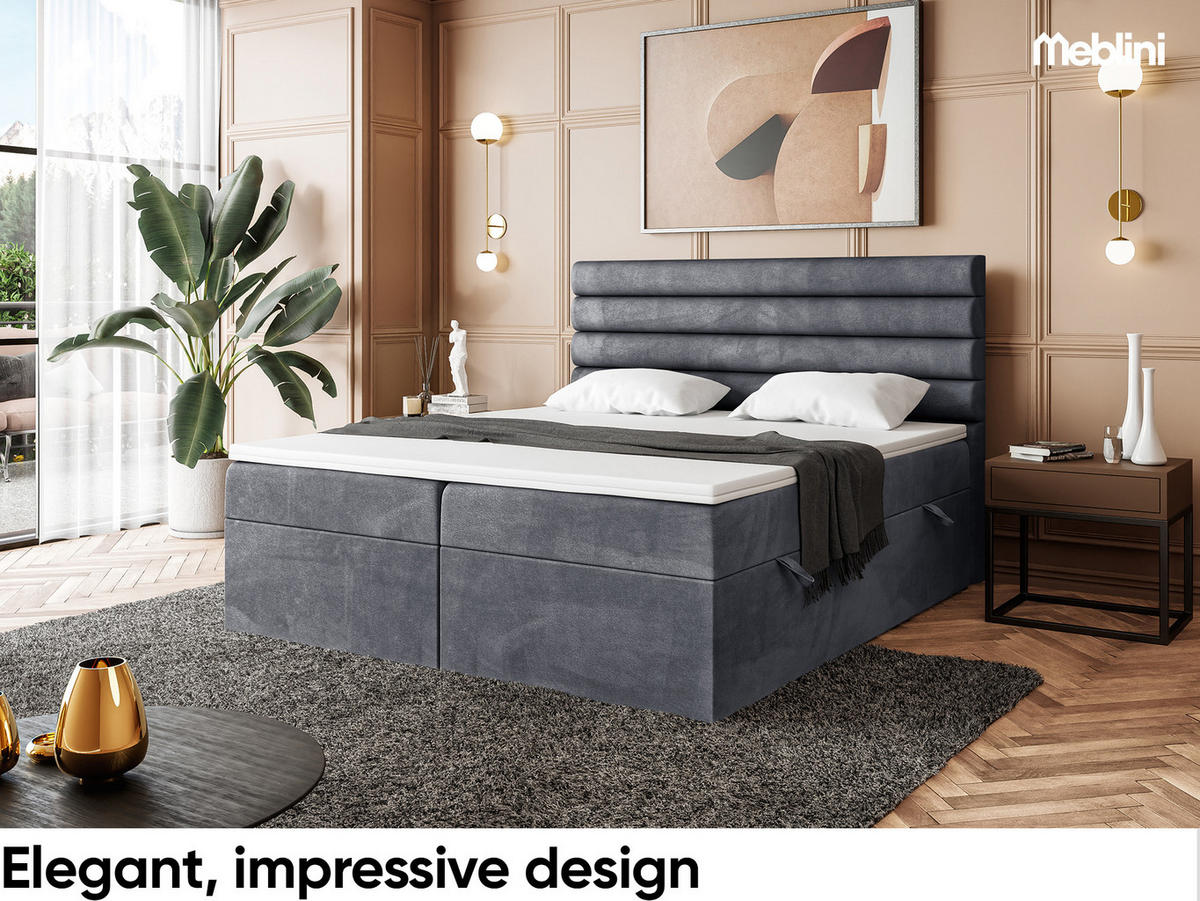 BOXBETT KARIM 180x200 cm in Dunkelgrau Samt - Dunkelgrau/Schwarz, Holz/Holzwerkstoff (180/200cm) - Meblini