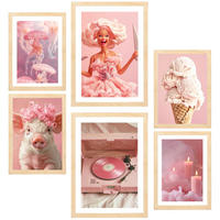 POSTER Set Mit 6 Ikonisches Pink, Kräftige Und Jugendliche Designillustration Ihres Zuhauses A3 & A4 Rahmen Aus Hellem Holz - Beige, Papier (29/3cm) - Nacnic