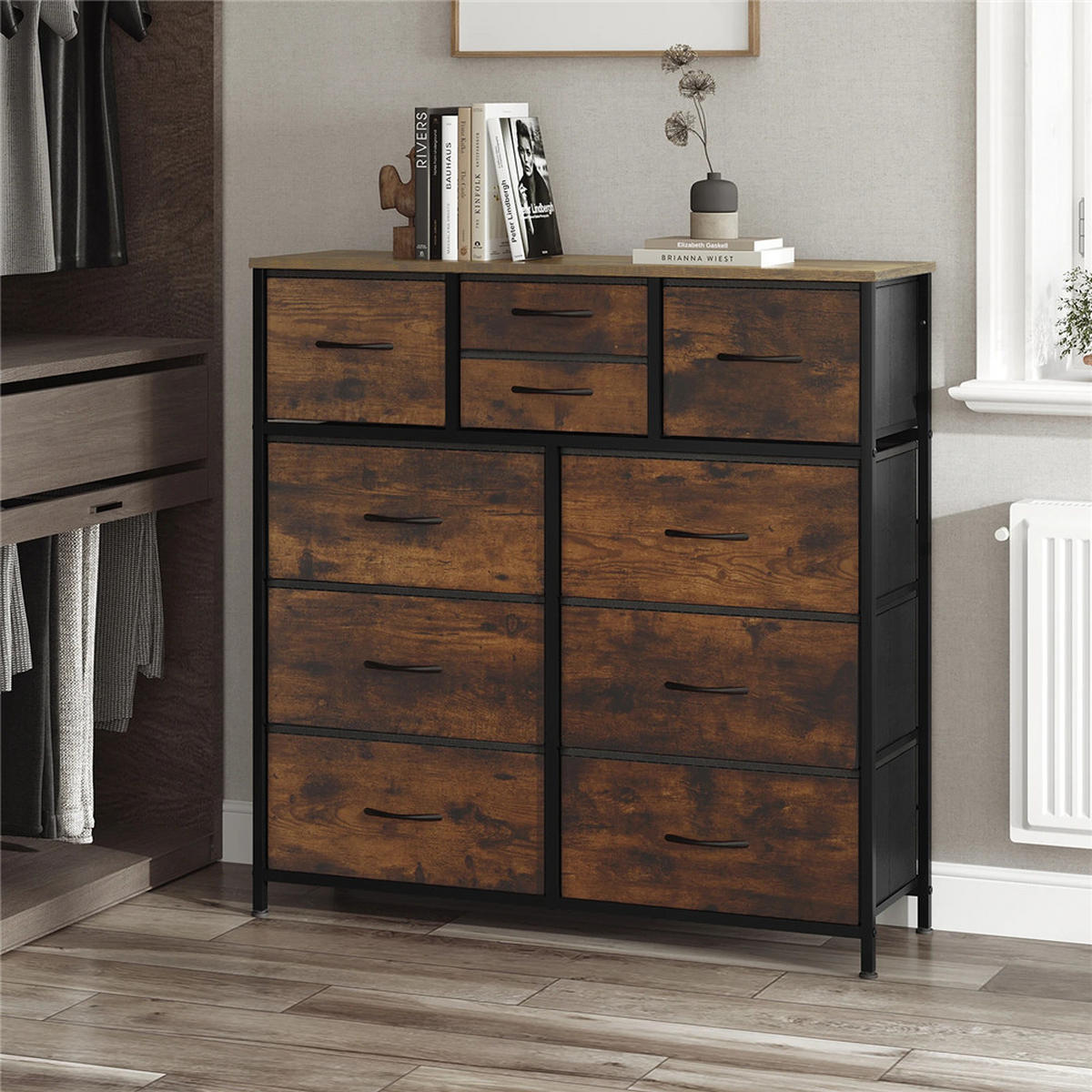 KOMMODE Stoff Sideboard Industrie Metall 100x100x30 cm - Braun, Metall (100/100/30cm) - Kaket