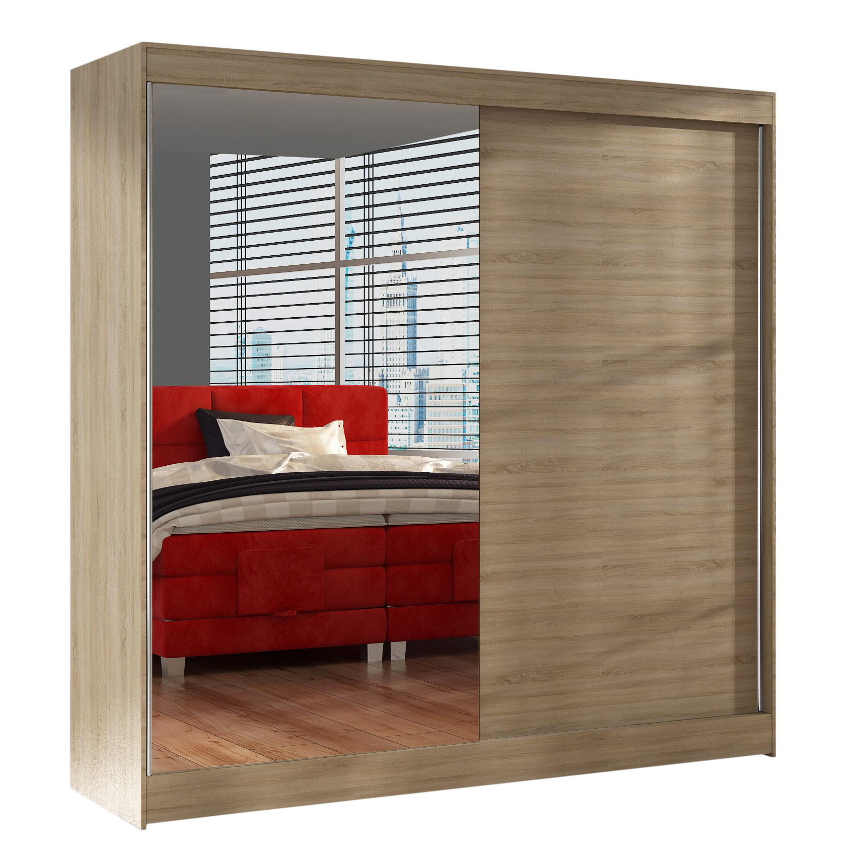 SCHWEBETÜRENSCHRANK Basti I - 200 cm - Beige, Holzwerkstoff/Metall (200/215/58cm) - Sofnet