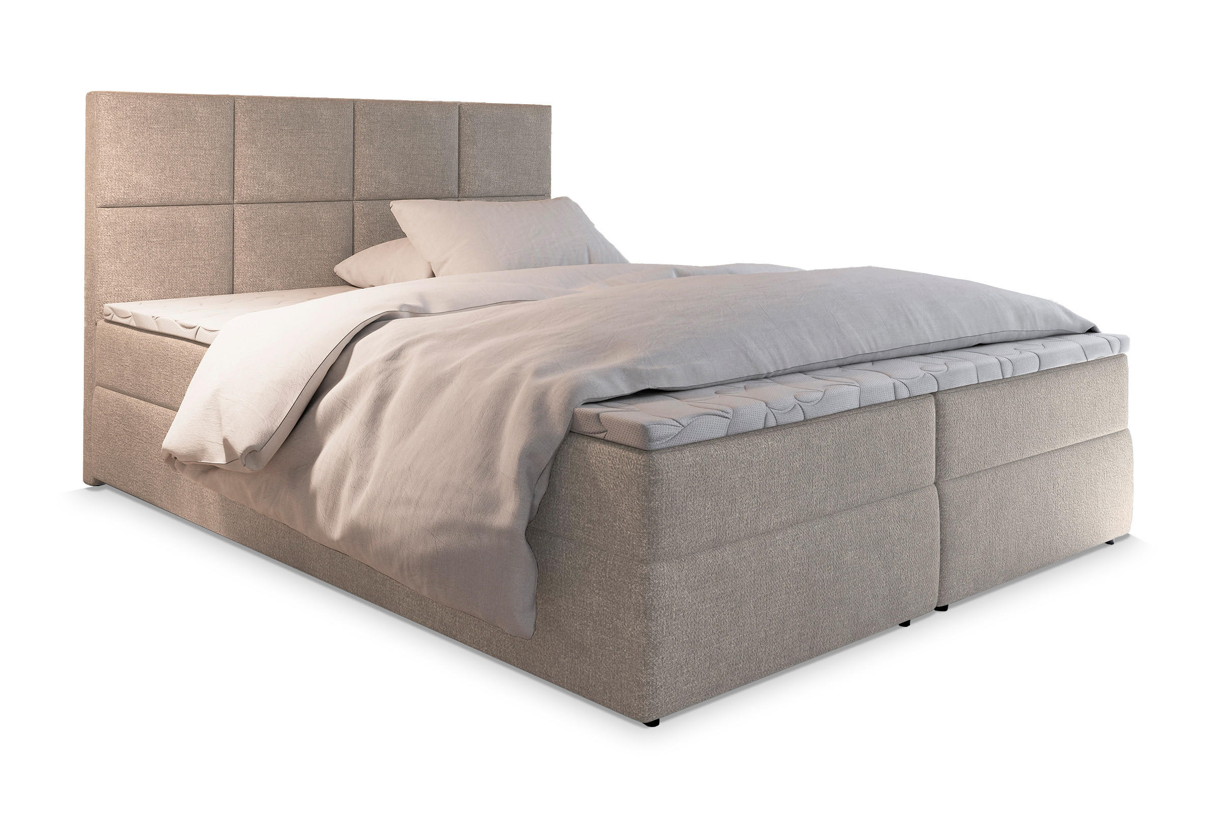 BOXBETT LENA 180x200 cm mit Matratze und Topper - Beige - Beige, Holz (180/200cm) - MASSENO