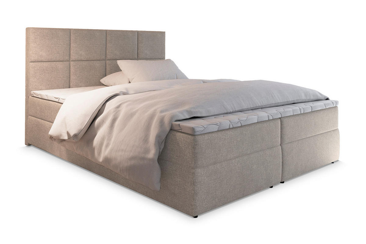 BOXBETT LENA 140x200 cm mit Matratze und Topper - Beige - Beige, Holz (140/200cm) - MASSENO