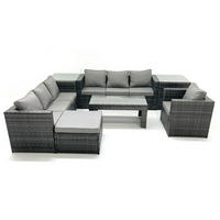 GARTENMÖBEL-SET COUCHTISCH SESSEL SOFA mit HOCKER Polyrattan Dunkelgrau Gemischt 8-Sitzer - Dunkelgrau/Grau, Glas/Kunststoff - Fimous